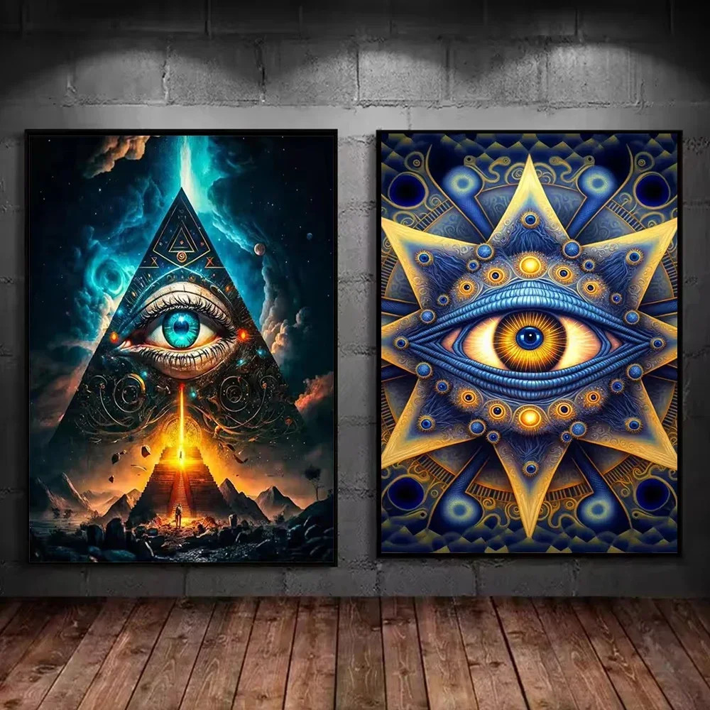 Abstract Eye of Providence Poster For Living Room Home Decor Freemasonry Sign Print  All Seeing Eye Canvas Painting Wall Art
