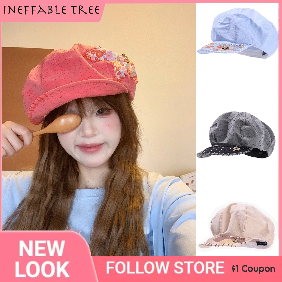 

Y2K Cartoon Design Retro Star Sticker Newsboy Hats for Women Summer Travel Atmosphere Versatile Casual Big Berets Cap Boina