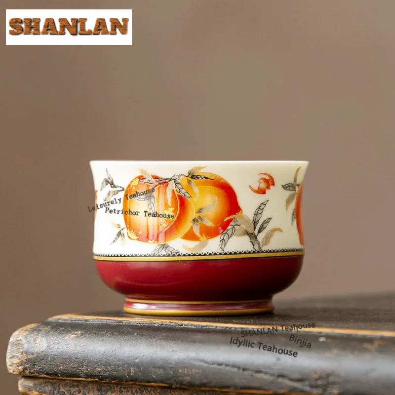 Retro Cream Nine Longevity Peach Teacup Handmade Tea Bowl Water Jug Tea-tasting Smelling Cup Jianzhan Master Cups Tea Ceremony