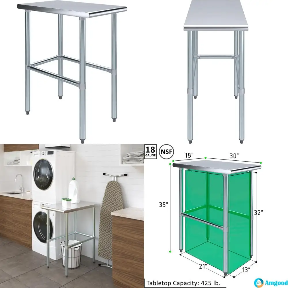 

Stainless Steel Kitchen Island Work Table NSF Certified Food Prep Utility Bench 18x30 for Laundry Garage
