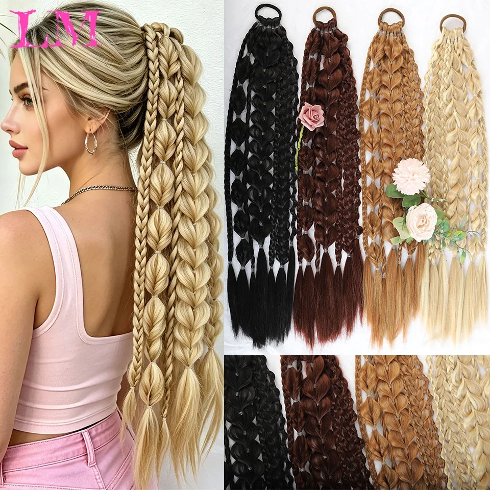 Synthetic Gradient Lantern Bubble Braided Ponytail Hair Extensions Women Festival Cosplay Party Hair Accessories