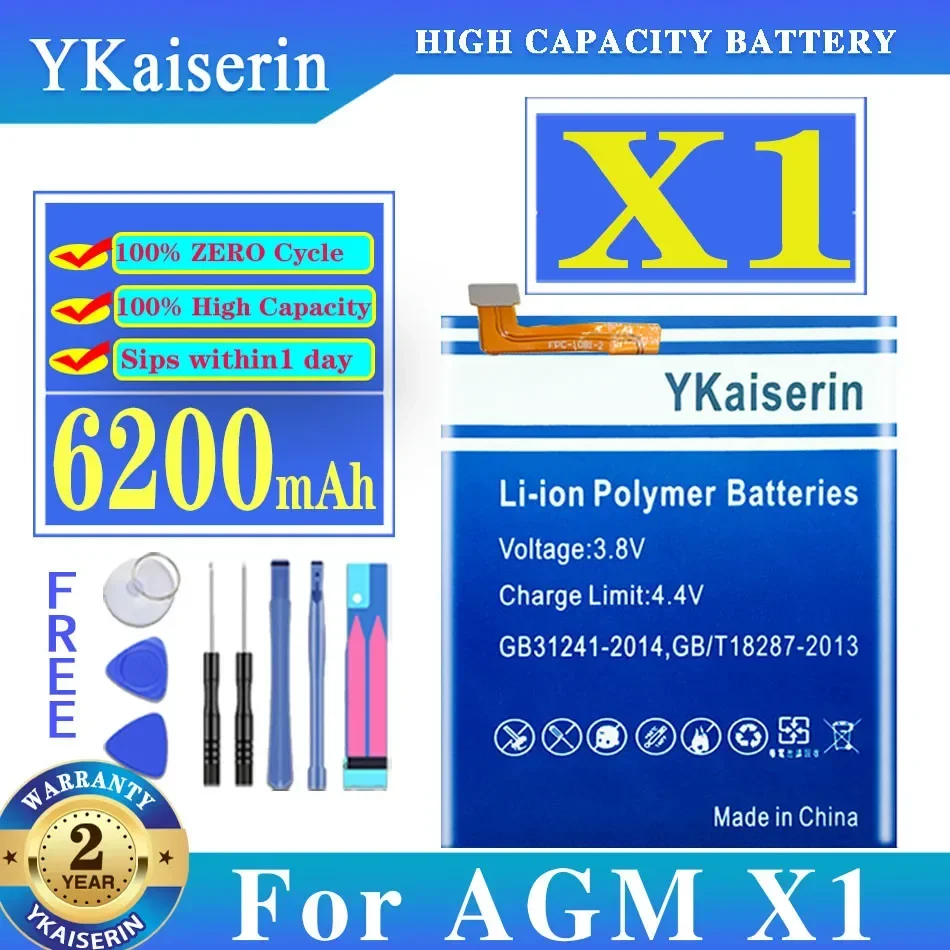 

YKaiserin For AGM X1 Battery X 1 6200mAh New Replacement Battery Batteria + Free Tools