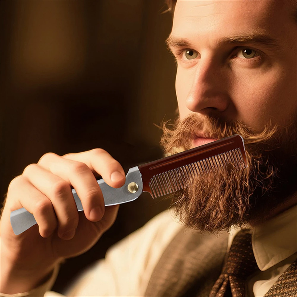 

1PC Multifuncional Folding Comb Men Beard Styling Combs Anti Static Portable Mustache Comb Multifunctional Hairdressing Tools