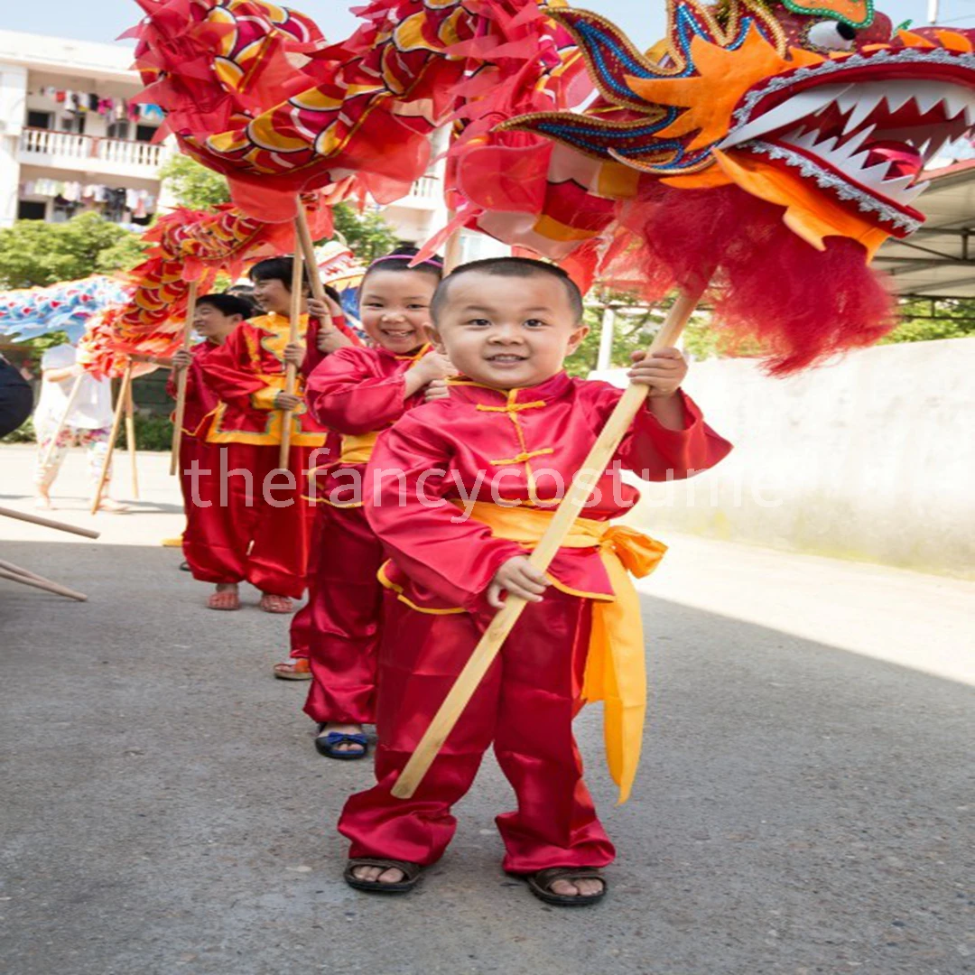 5.5m Dragon Dance Costume Props for 6 Kids Chinese Folk Culture Dragon Party Hanging Mascot silk No poles