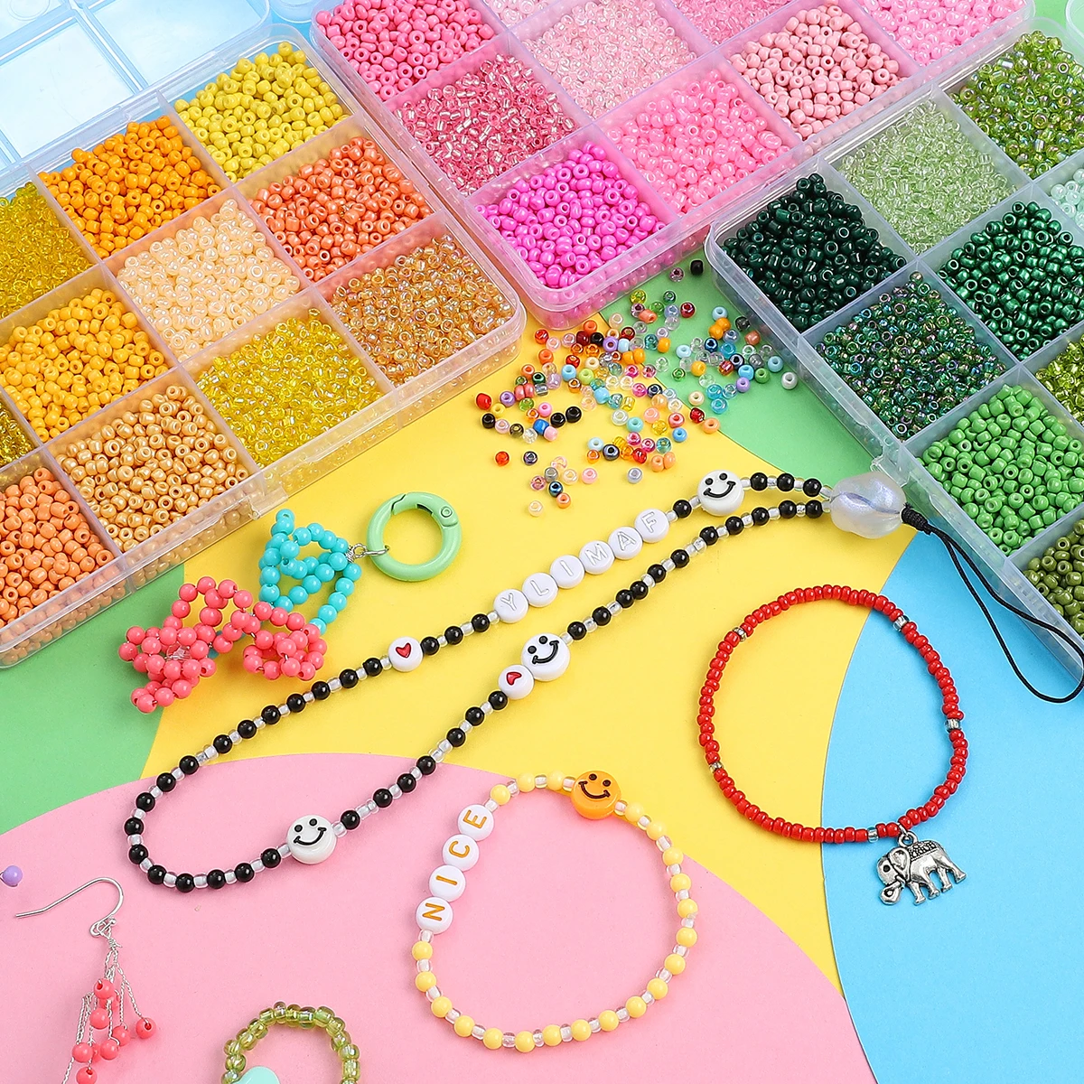 12 Colors Glass Beads Set for Bracelet Making Spacer Loose Beads with Storage Box Tube Beads Kit for DIY Craft Necklace Charms