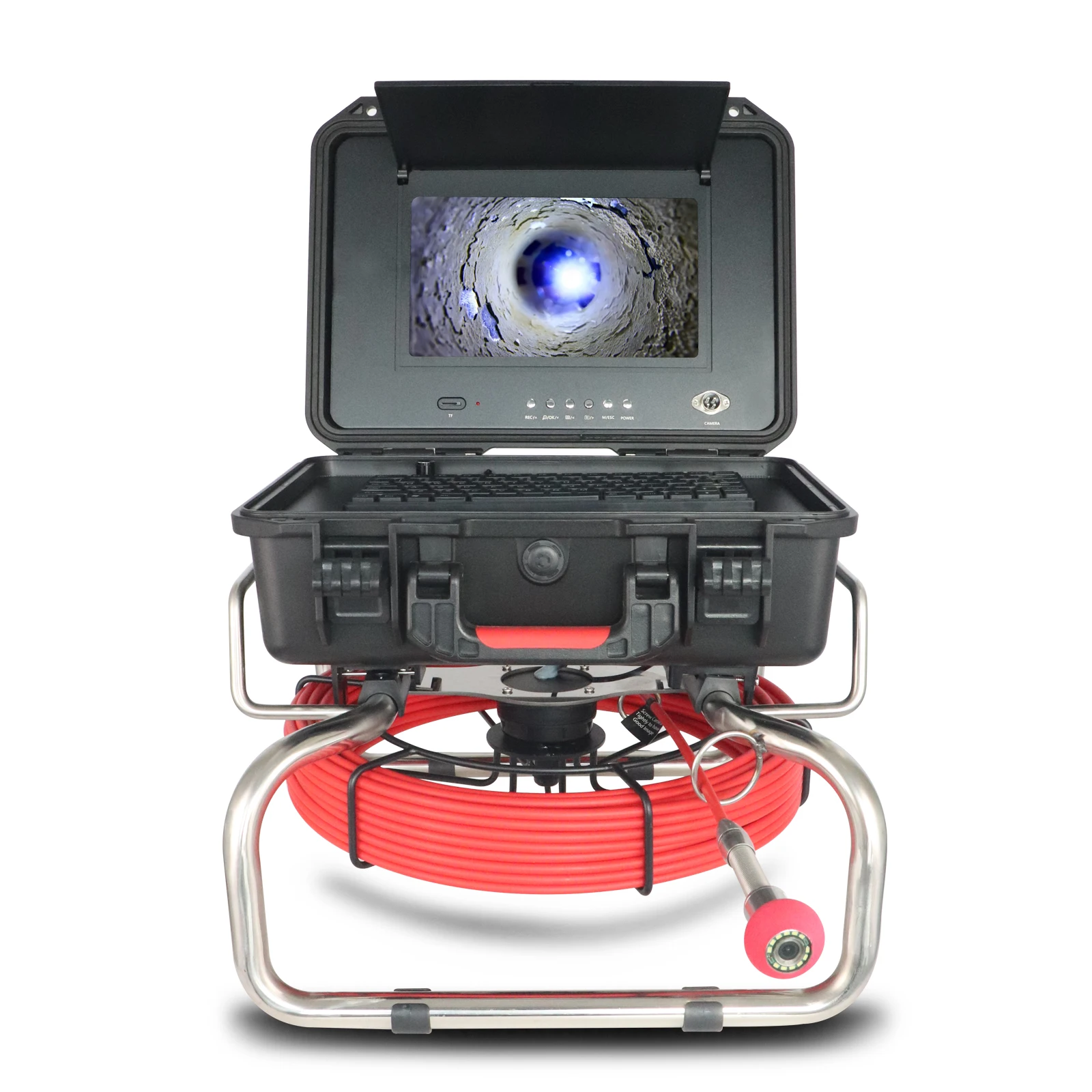 كاميرا فحص المجاري/الخطوط الأنابيب من الألياف الزجاجية بطول 20 مترًا و7 مم - 1080P HD، IP67 مقاومة للماء، 12 مصباح LED قابل للتعتيم، DVR CE RoHS مدمج