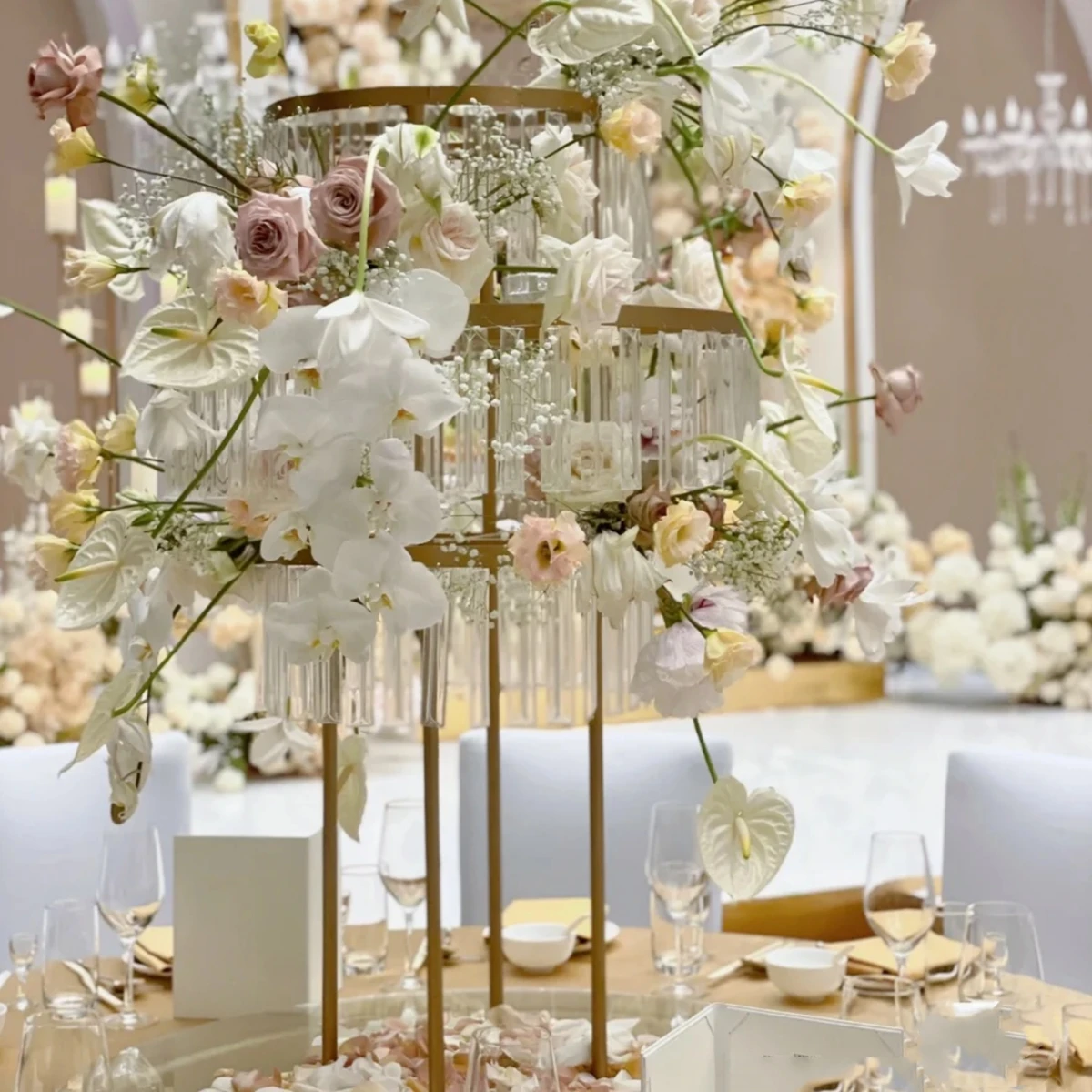 3pcs/10pcs)H90cm)Gold acryli bead metal wedding flower stand candlesticks gold sliver table centerpiece for wedding event 1482