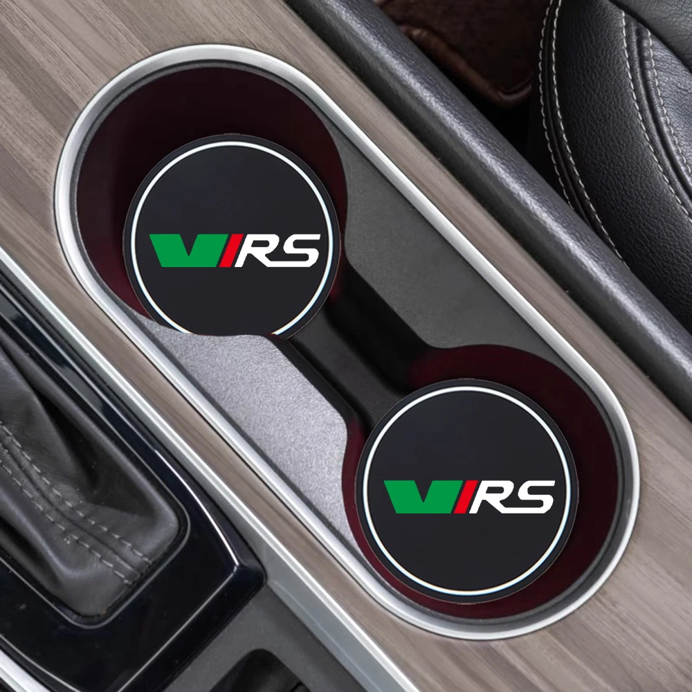 2Pcs Car Coaster Water Cup Bottle Holder Anti-slip Pad Mat Pad RS Logo VRS For Skoda Fabia 1 MK1 Kodiaq Ocavia 2 3 MK3 MK2 VRS