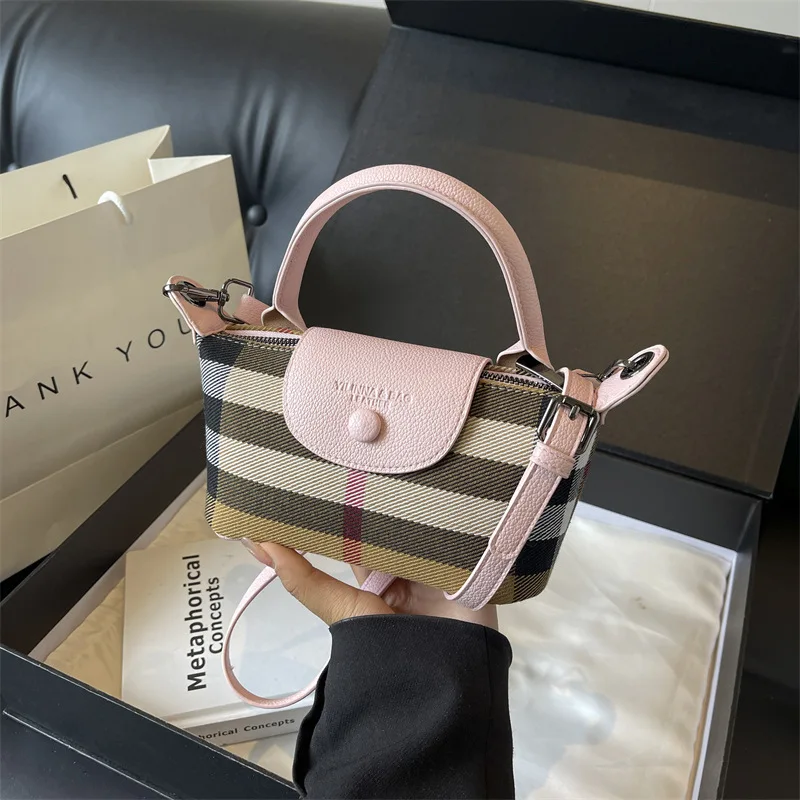 European and American Fashion Women's Bag 2025 New Check Pattern Bag Handheld Dumpling Bag Handheld Crossbody Bag image 3