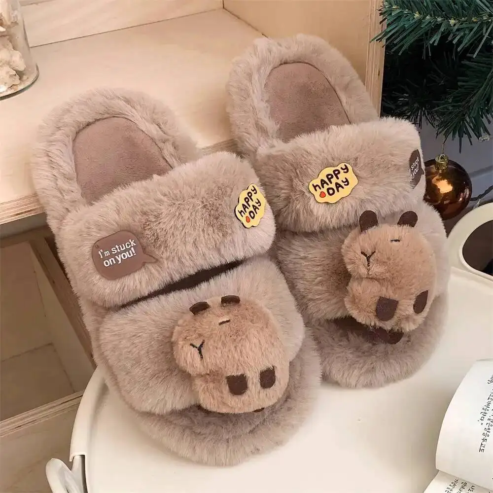 

Нескользящие пушистые домашние тапочки для женщин, уродливые милые домашние хлопковые тапочки в стиле капибары, осень-зима