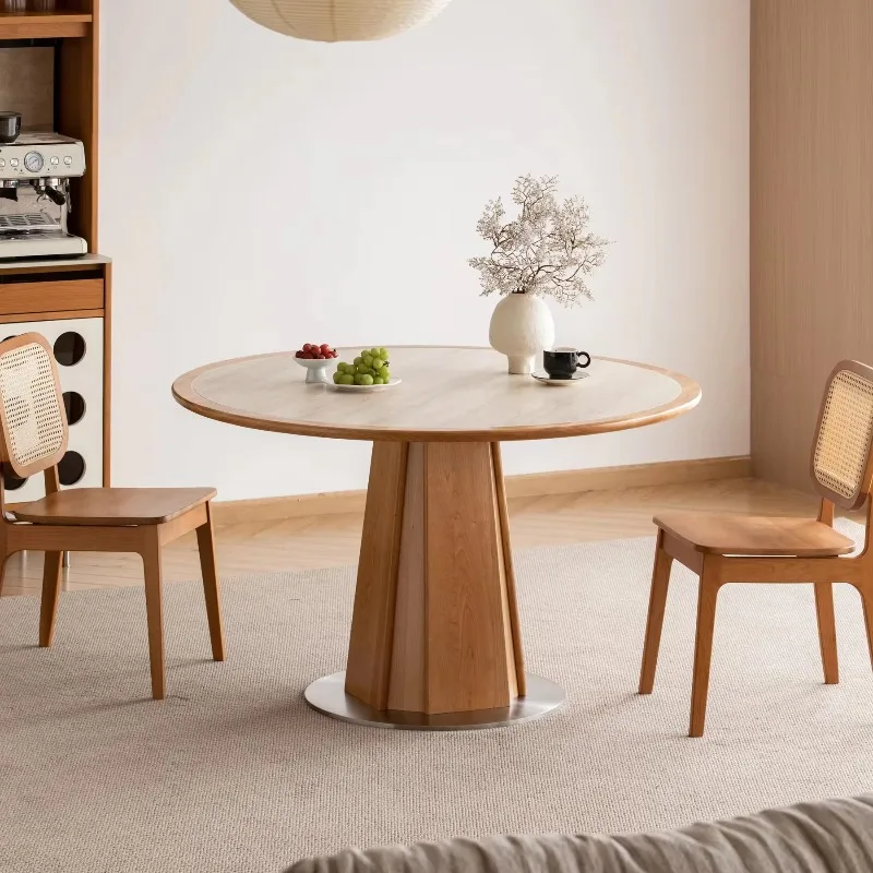 

Modern solid wood round dining table, chairs with restaurant hotel kitchen or living room furniture