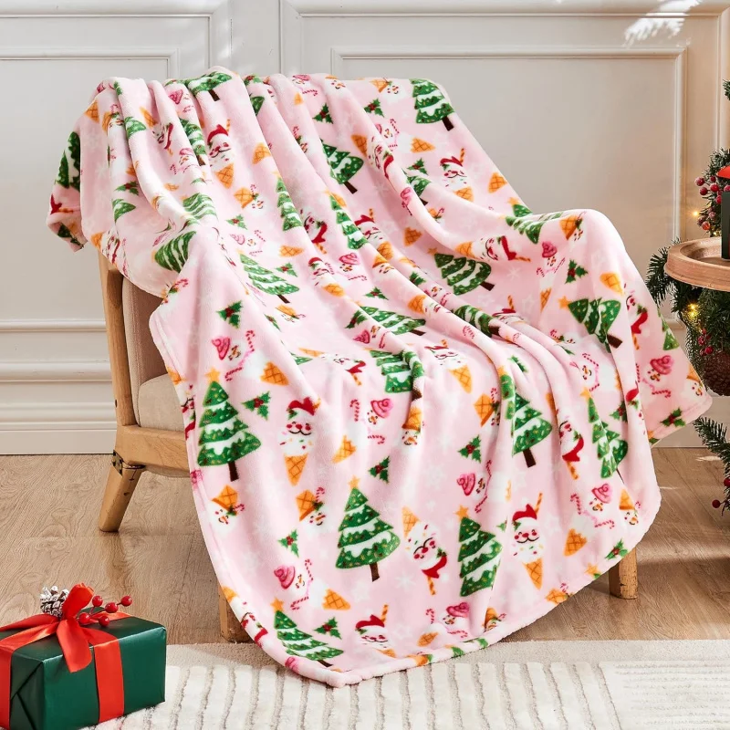 

Christmas Pink Holy Theme Printed Blanket Sofa Bed Home Decoration Winter Festival Blanket 80INX60IN