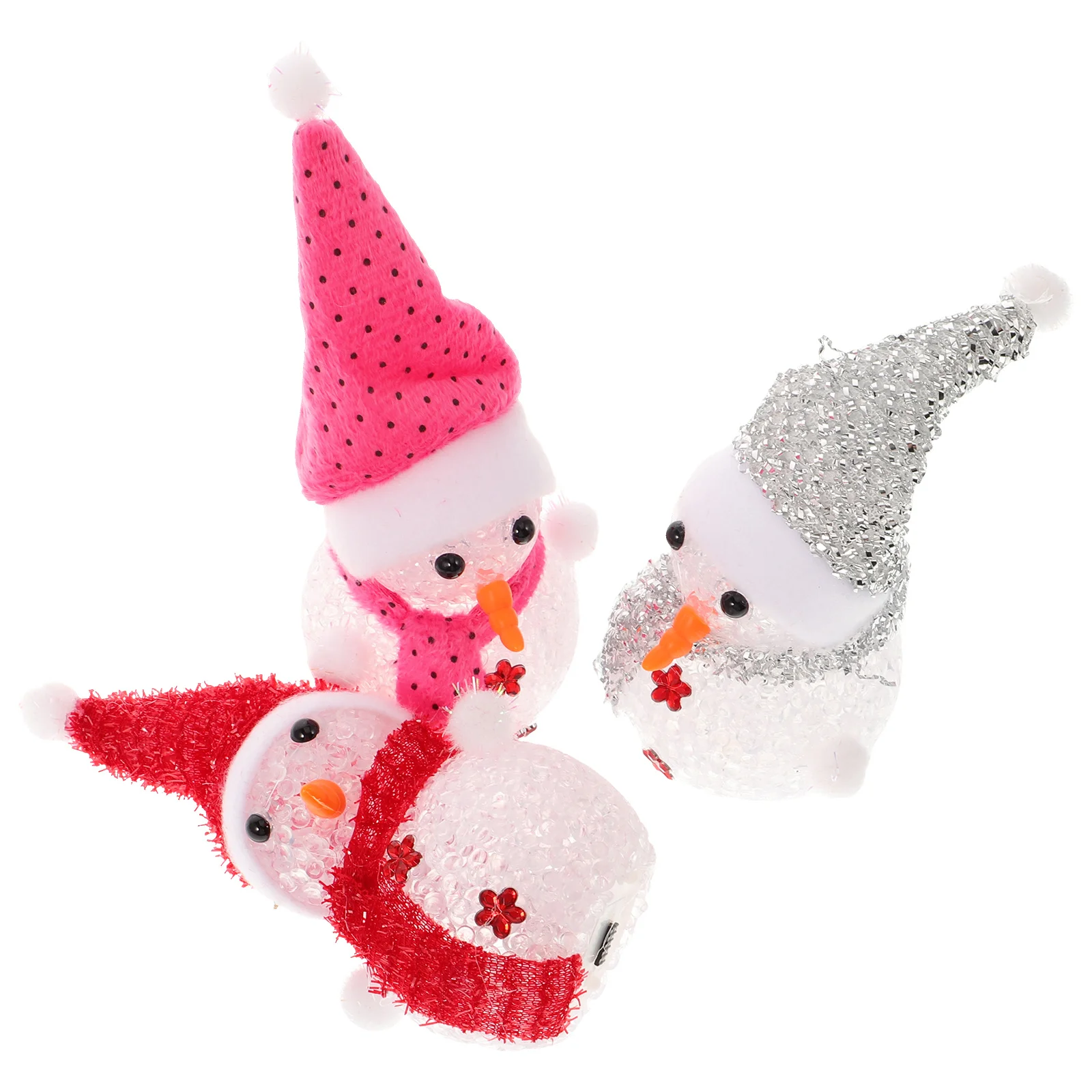 

3 Pcs LED Glitter Snowman Ornaments Mini Desk Light up Decorate Electronic Component