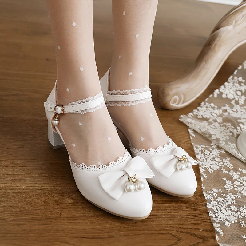 White Pink Lace Wedding Shoes Woman Peep Toe High Heels Women Shoes Bow Platform Heels Summer Pumps Female Sandals Tacones Mujer