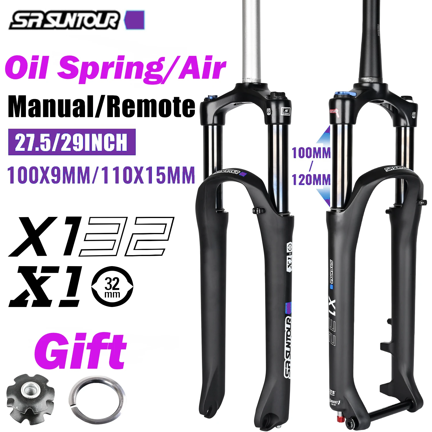 SR SUNTOUR XCR Mountain Bike Suspension Fork 120mm Travel QR 100x9MM BOOST 110x15MM - 27.5 29\