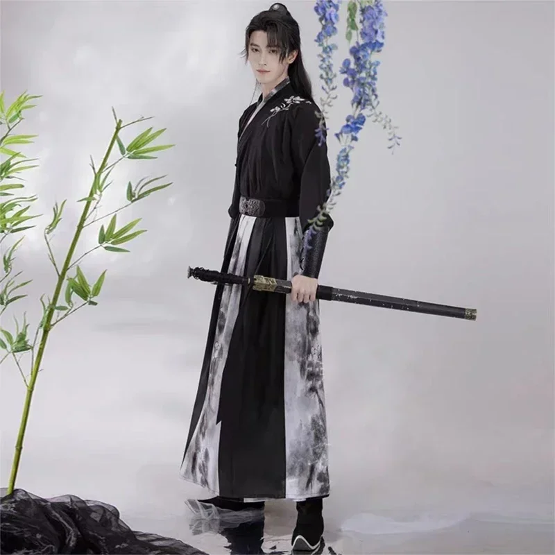 

3XL Black Female Chinese Elements Dress Ancient Martial Arts Style Hanfu Kimono Student Class Uniform Set Men Dresses Costumes