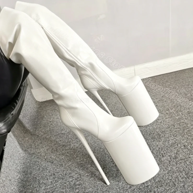 

White High Platform Sexy Boots Round Toe British Style Party Casual Matte Leather Women Over Knee Boots 2026 Zapatos Para Mujere