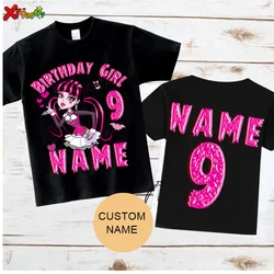 T-shirt de aniversário monstro para crianças, camisas personalizadas, roupas fofas para bebê, roupas de festa de aniversário, 9 anos