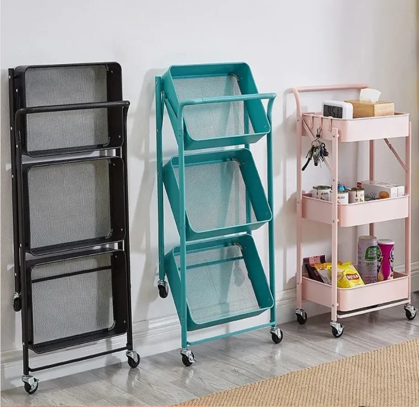 

Installation-Free Foldable Kitchen Shelf: Floor Multi-Layer, Removable Baby Products, Cosmetics Trolley, Foldable Rack