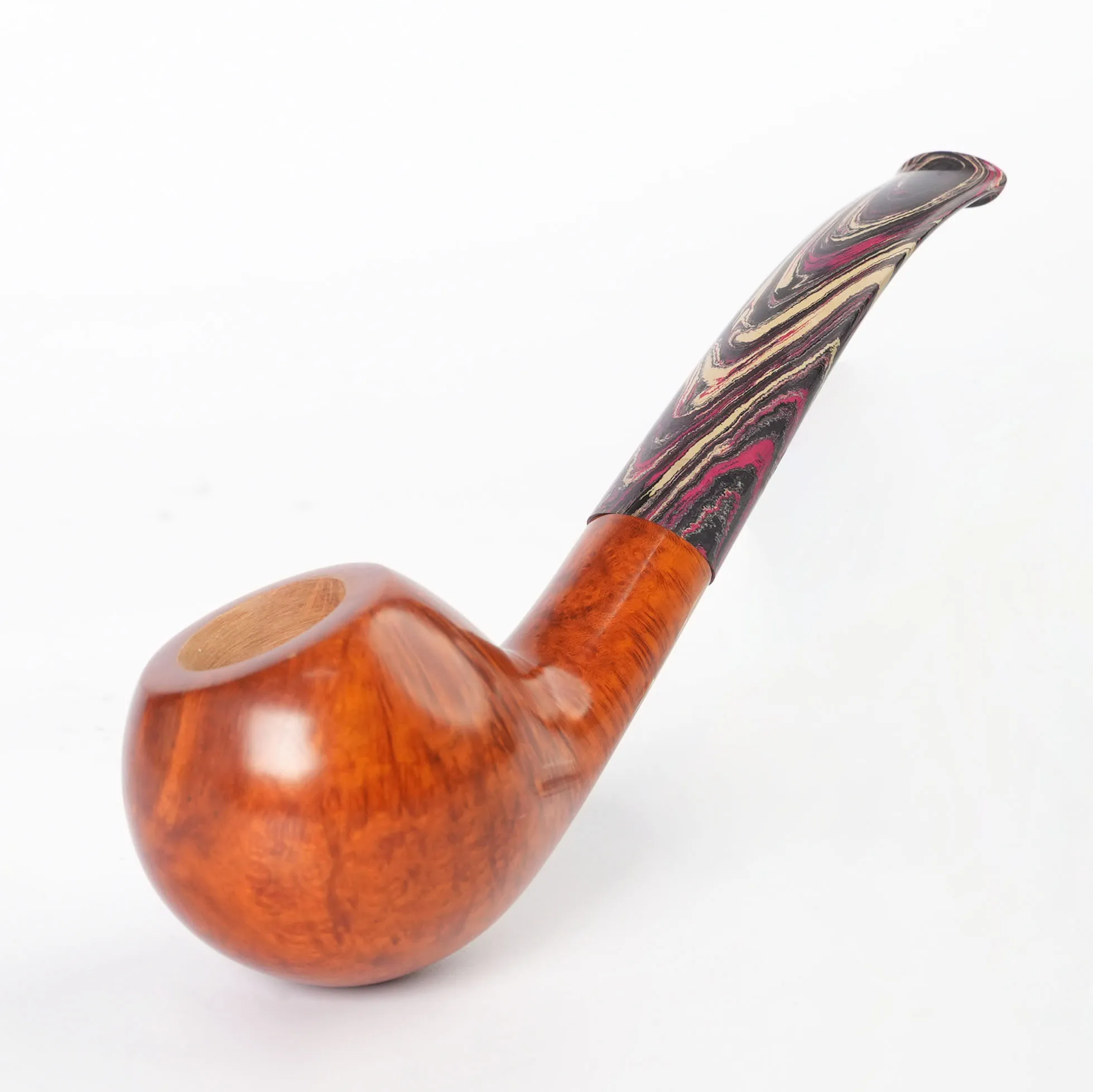 MUXIANG Handmade briar tobacco pipe curved handle tomato pipe Colorful vulcanized rubber pipe mouth Thick bowl wall Father' gift