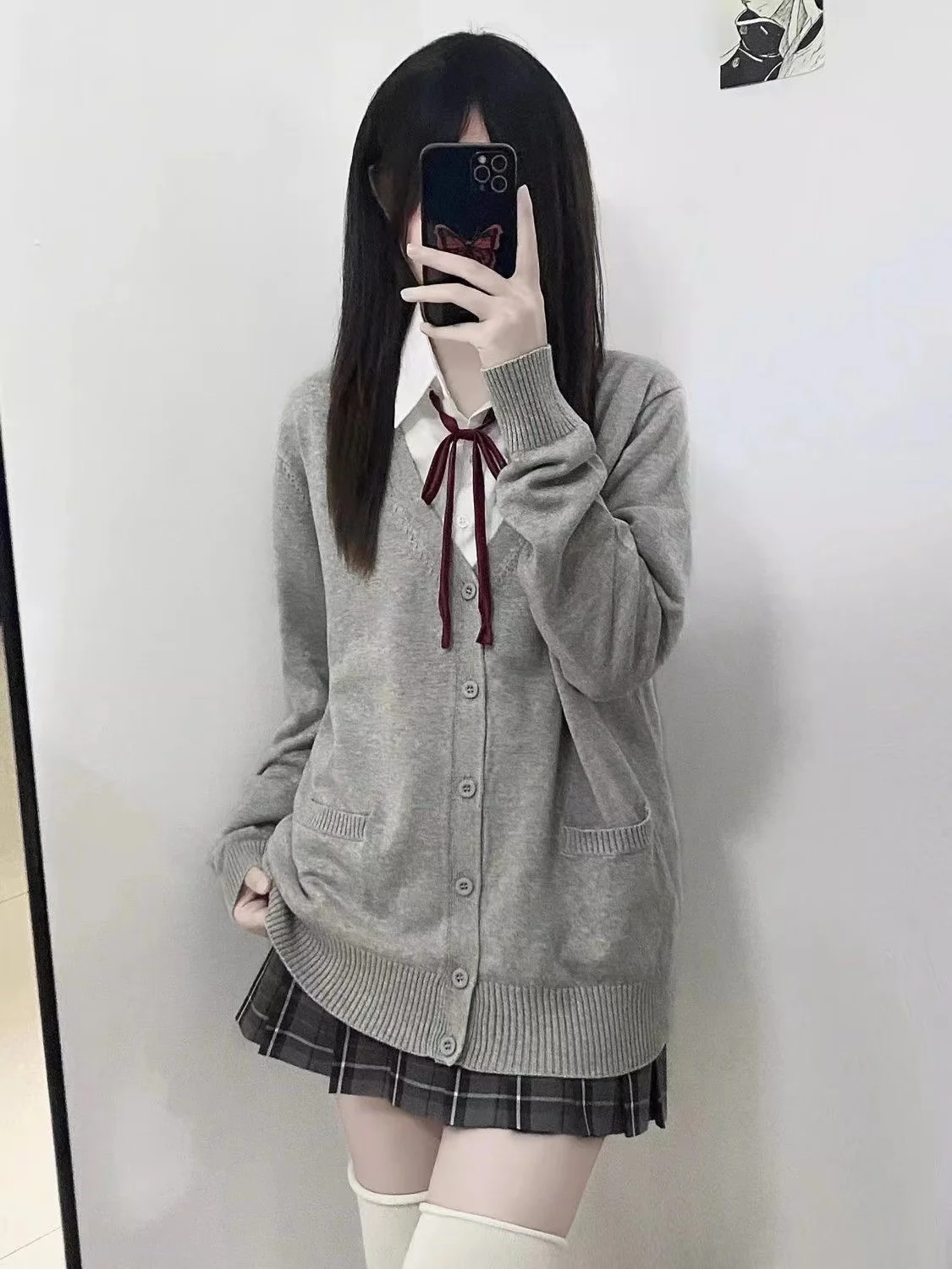 甘い学校制服スタイルニットオープンカーディガン長袖アウタージャケット秋冬新着多用途 JK
