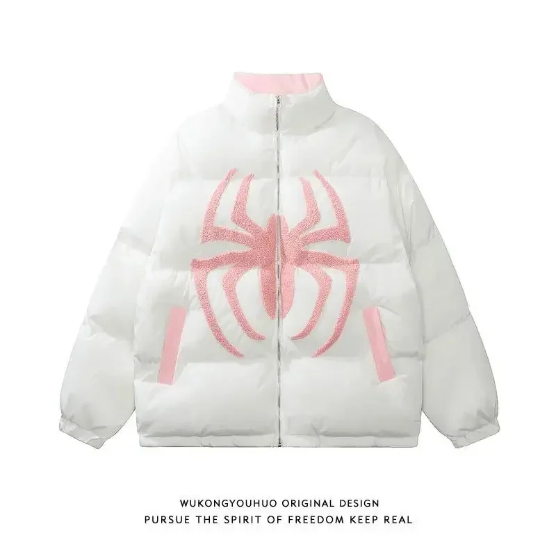 Una arena de osos americano Retro araña flocado ropa acolchada de algodón para hombres y mujeres invierno suelto Ins cálido 2025 nuevo