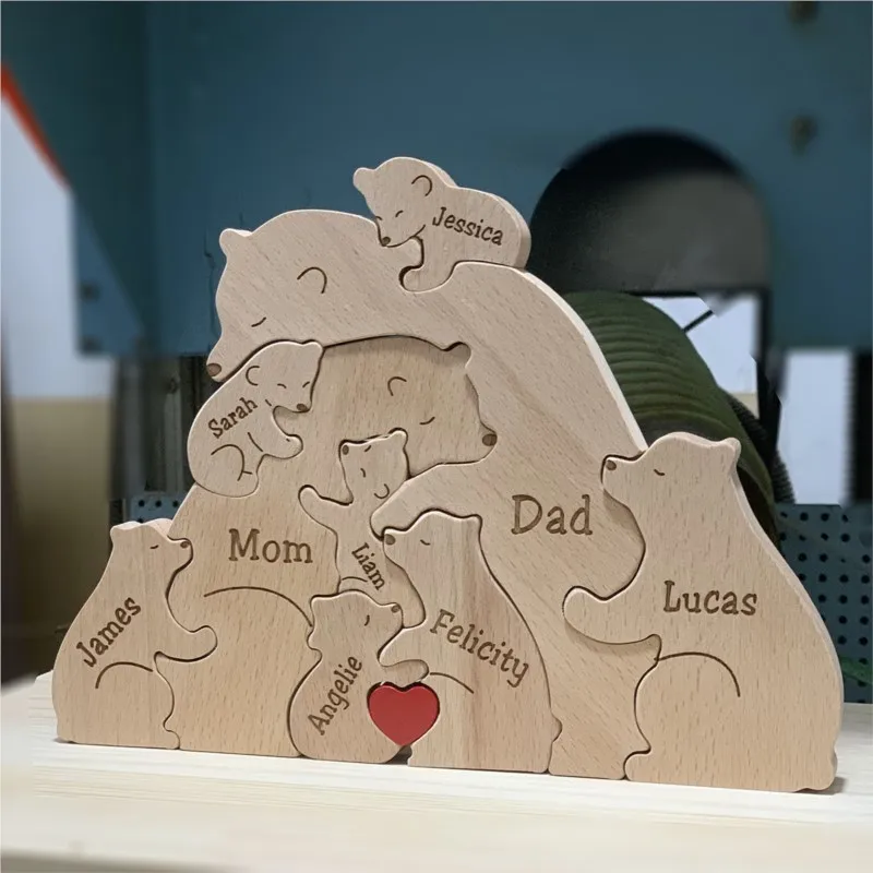 2025 recién llegado, adorno familiar de madera en forma de oso, conjunto de oso para madre e hijo, escritorio para el hogar/oficina, bonito adorno de madera moderno LI026