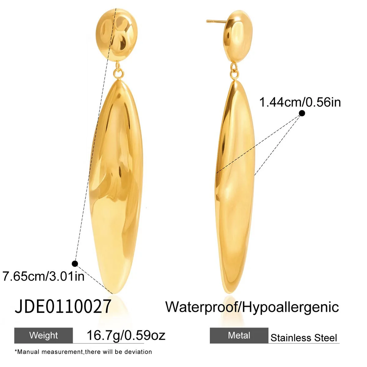 Personality Water Drop Stud Earrings 18K Gold Color Plated Stainless Steel Light Luxury Fashion Earring Women Jewelry Gifts