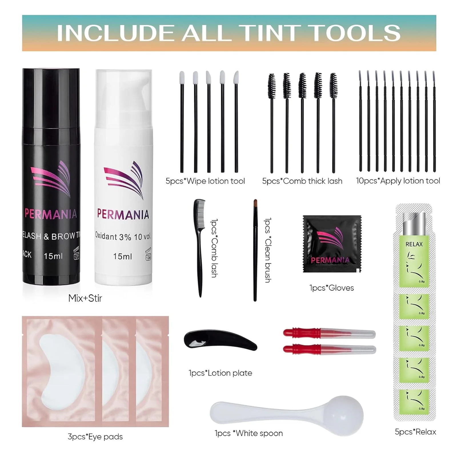 PERMANIA 15ml Training Kit for Eyebrow & Lash Hair Color Developer Black Lash Tint or Color Tint Health Beauty Tool