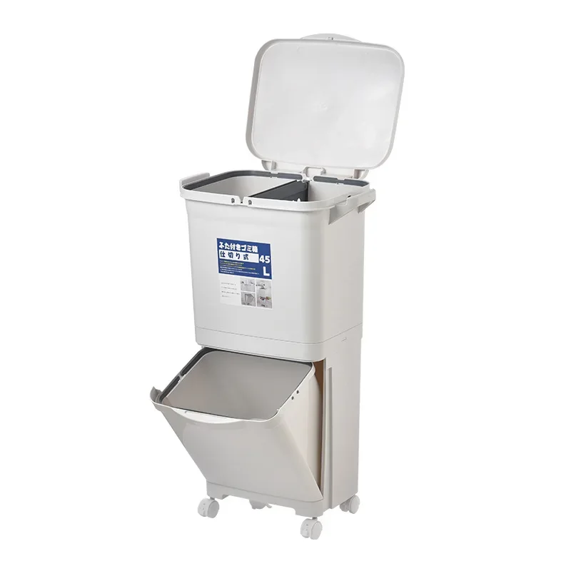 Waste Bin Kitchen Double-Layer Sorting Trash Can Press Type Plastic Large Trash Can with Lid Household Square Plastic Bucket