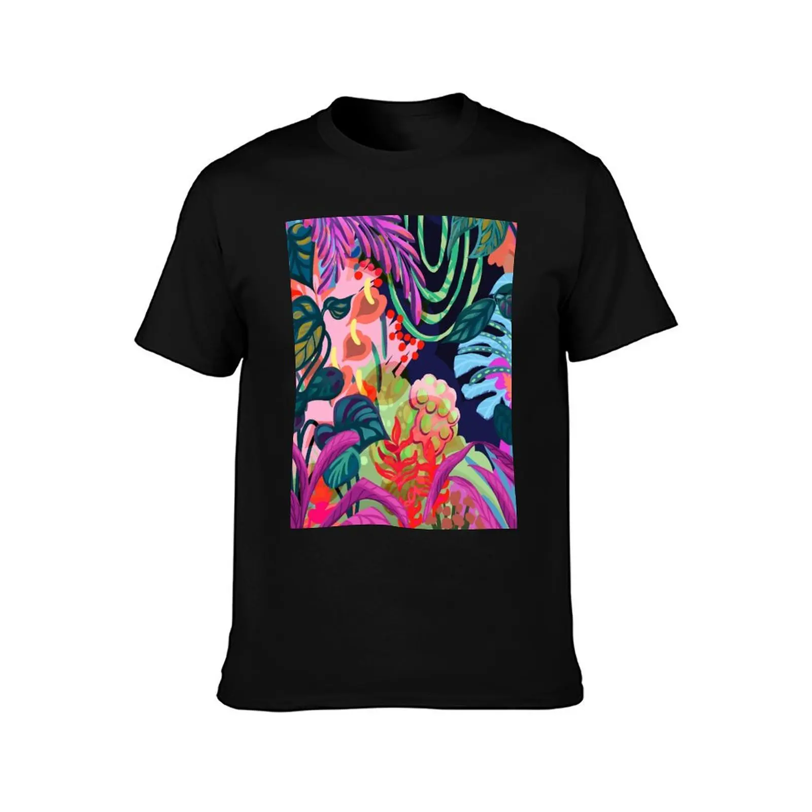 Abstract Hawaiian Colorful Tropical Plant Collage T-Shirt Quick Dry Outdoor Sports T-Shirt