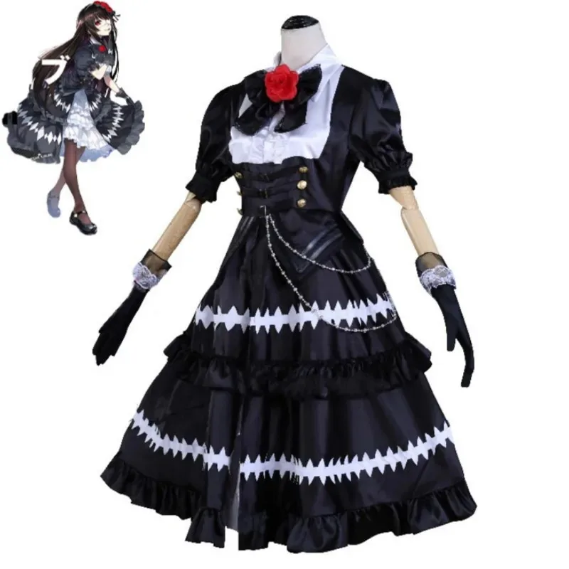 Аниме Tokisaki Kurumi Nightmare DATE A LIVE DateALive DAL Косплей Костюм Парик Ratatoskr Готическая Лолита Черное Платье Костюм на Хэллоуин
