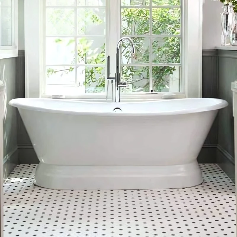 

Household installation-free adult cast iron enamel bathtub with base