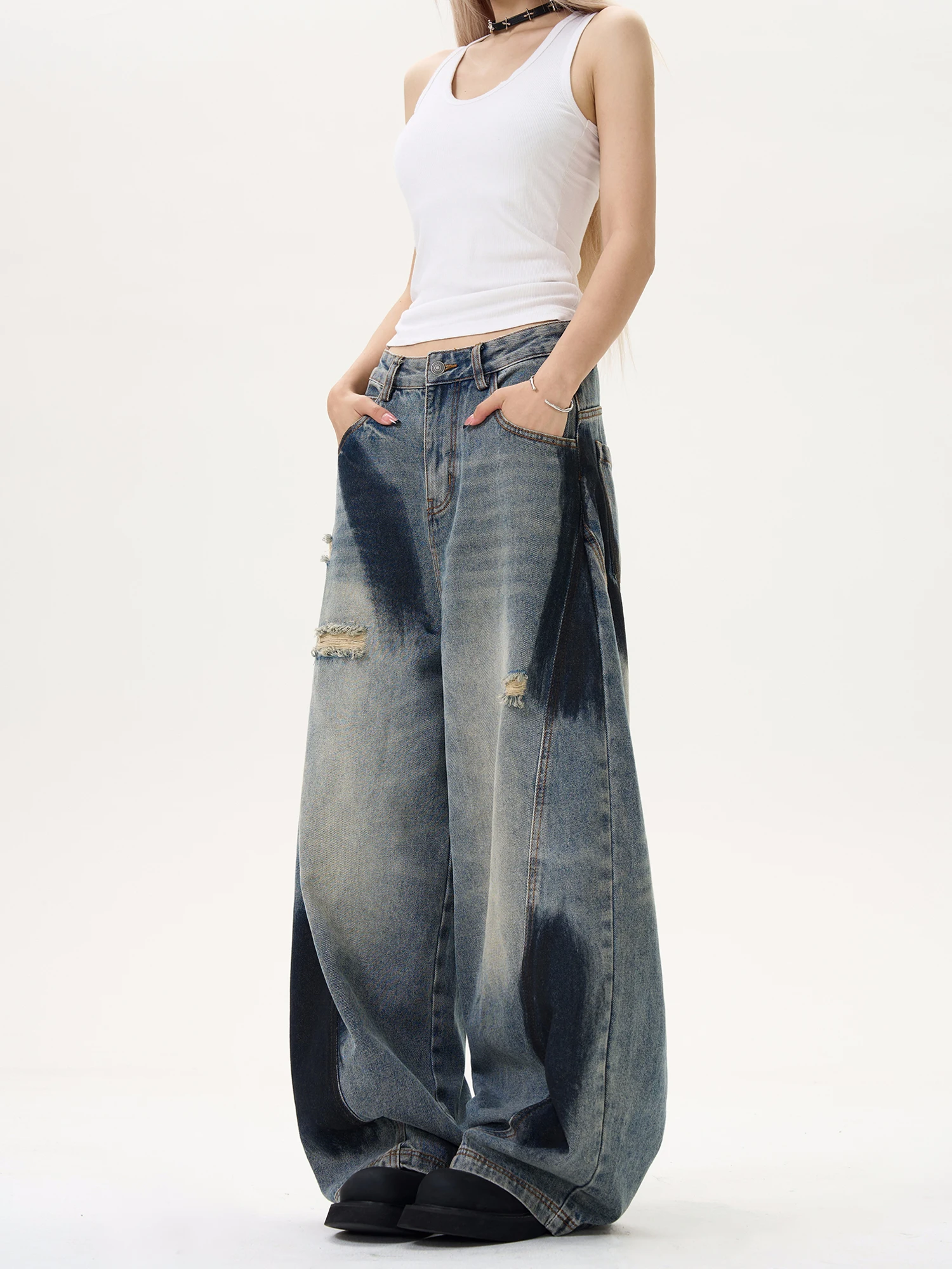 

Women's Jeans High Waist Hip Hop Fashion Pants Streetwear Harajuku Y2K Star 2025 Female Wide Leg Denim Trouser