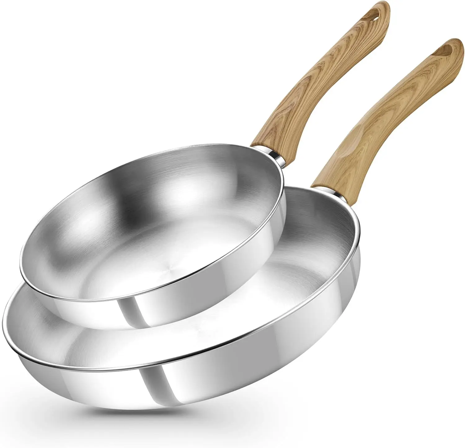 

Набор сковородок из нержавеющей стали с термостойкими ручками Трехслойное индукционно-готовое основание для быстрого и равномерного распределения тепла