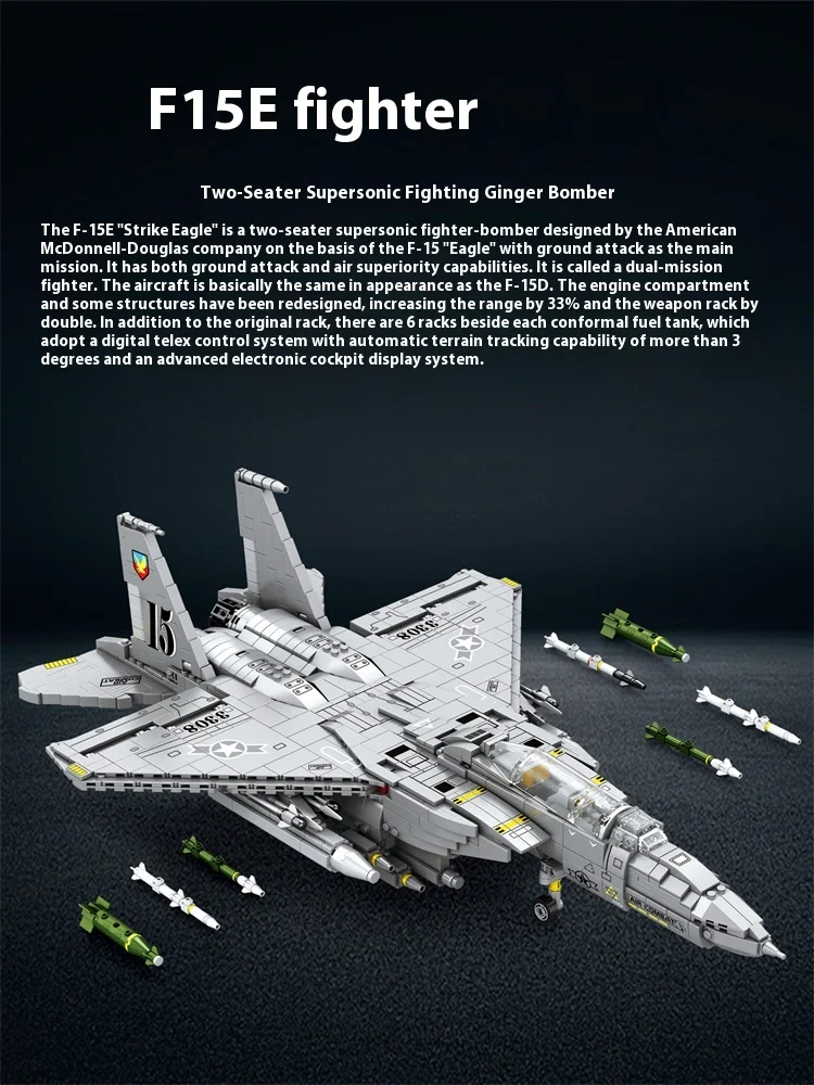 MOC Military 2216PCS F15E Strike Eagle Fighter Aircraft Building Blocks Bricks Toys for boy adult