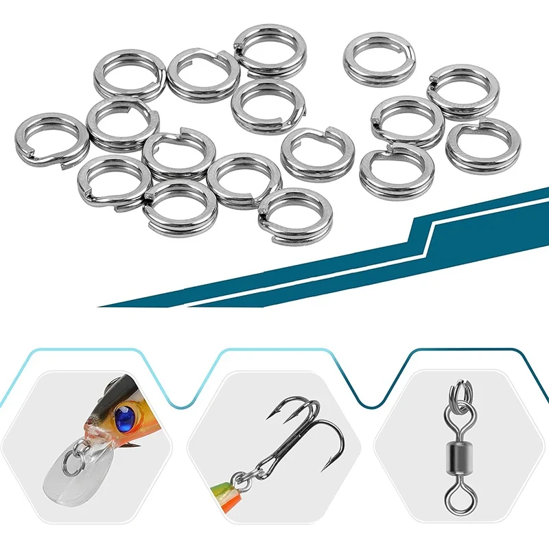 200 قطعة الصيد الفولاذ المقاوم للصدأ سبليت خواتم 5 أحجام عالية القوة قوة الشد الكبيرة الصيد حلقة الصيد إغراء موصل