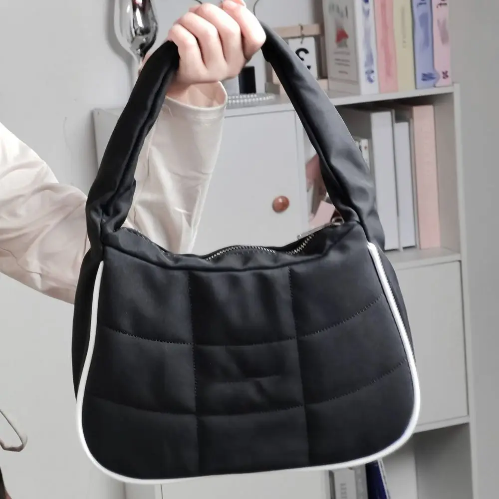 

Large Capacity Nylon Handbag Puffer Texture Underarm Design Adjustable Strap Bag Quilted Pattern Adjustable Strap Waterproof Bag