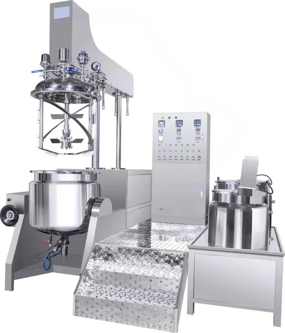 100L Hydraulic Lift Cosmetic Cream Mixer Homogenizer Vacuum Mixing Emulsifier With Oil Water Tank