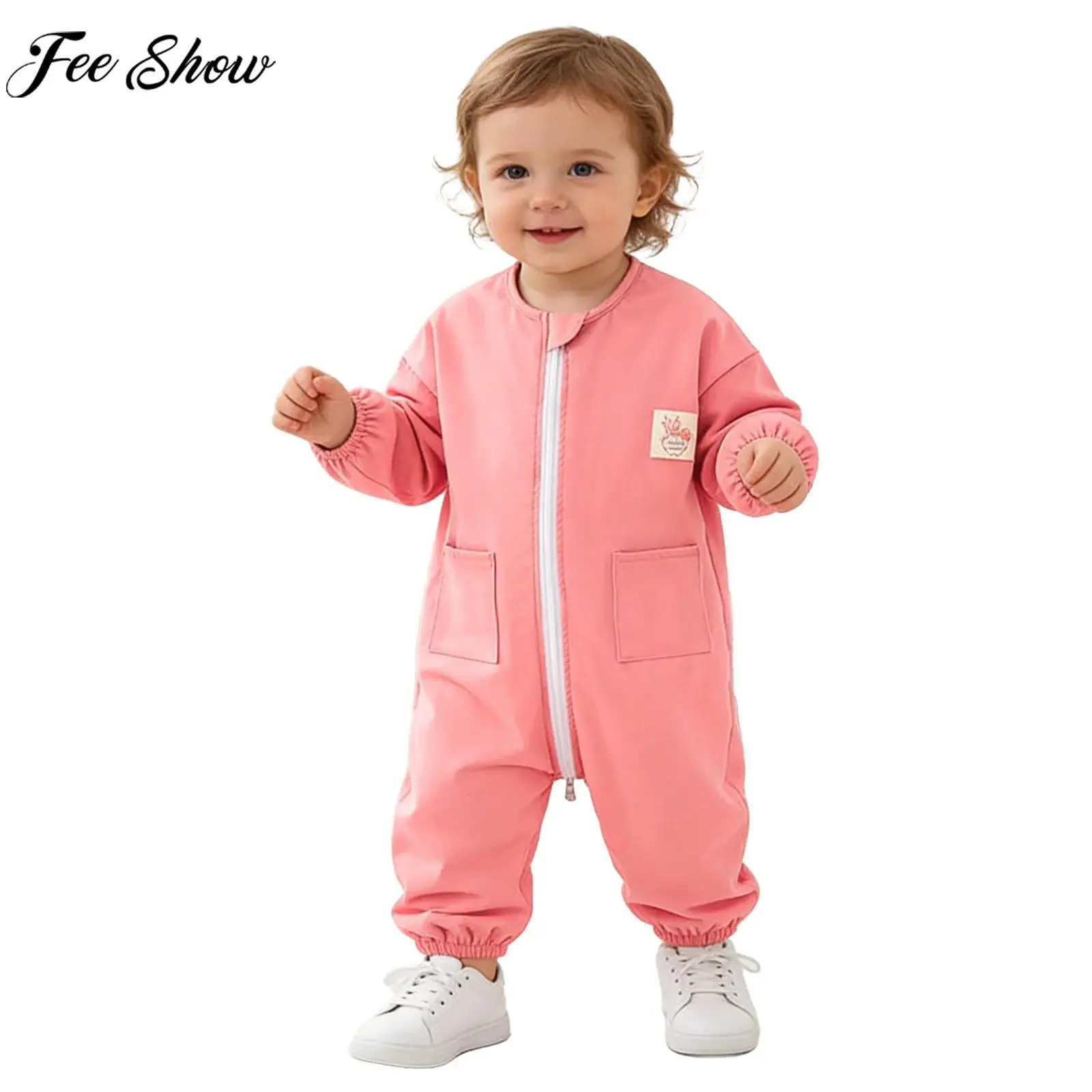 

Infant Long Sleeve Zipper Anti-dirty Romper Crawling Suit Waterproof Dirt-proof Smock Coverall Jumpsuit for Indoor Outdoor Wear