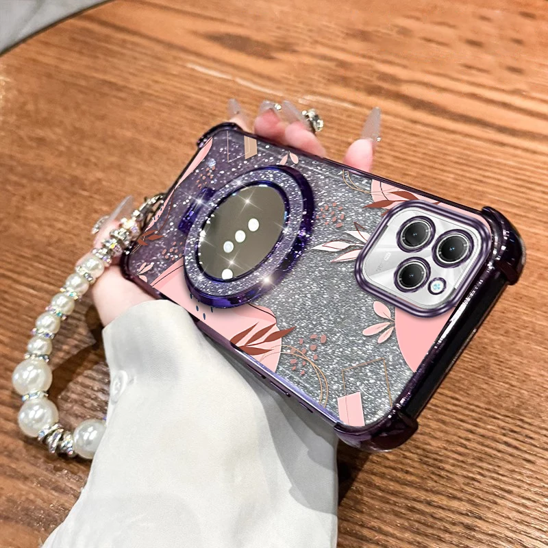 

Hot40Pro Pink leaves Plating Bracelet Holder Phone Case For Infinix Hot 30i 10Play 40 30 20Pro 30Play 9Play 50i Spark Cover