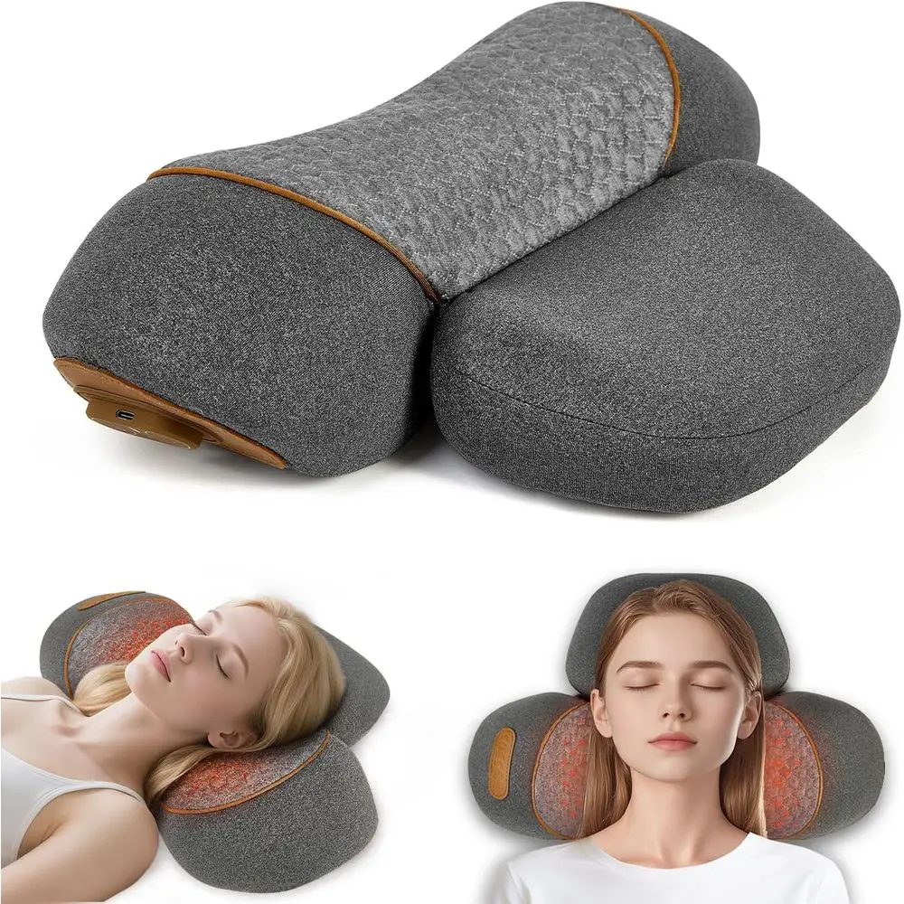 

3-in-1 Massage Pillow with Heat and Cervical Support, Ergonomic Neck Pillow for Pain Relief, Rechargeable
