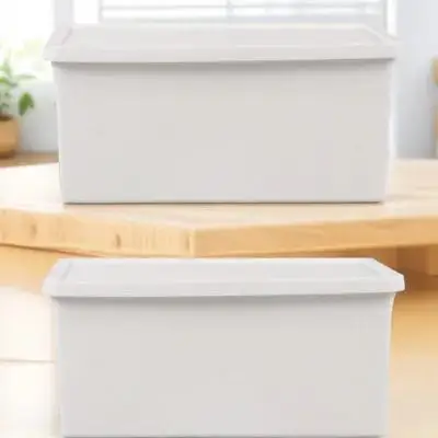 

2pcs Plastic Storage Box Containers with Lids Desktop Organizer Tidy Houseware Bedside Shelf Wall Mountable for Room