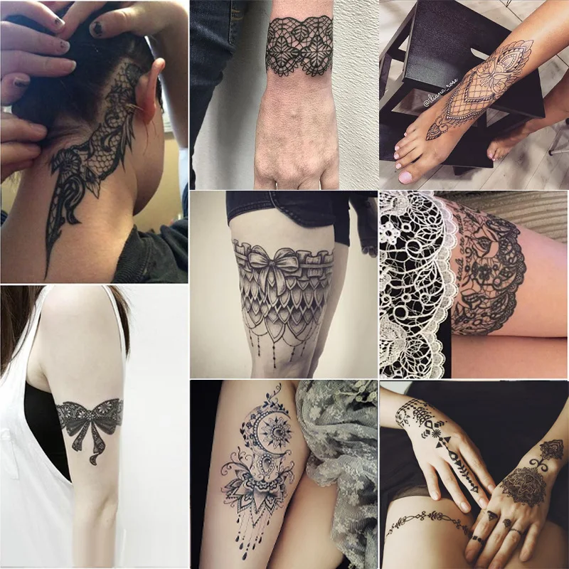 Sexy Party Black Hollow Henna Lace Tattoo Stickers Tatouage Ephemere Femme Hand Back Art Fake Tattoos Semi Permanent Flower Leg