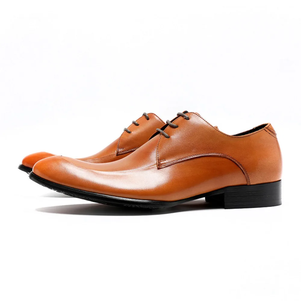 Full Grain Leather Derby Shoes for Men Genuine Leather Formal Business Oxfords British Style Pointed Toe Lace Up Dress Shoes