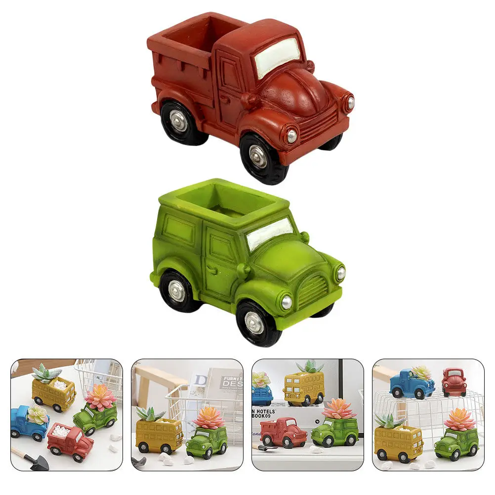 2Pcs Unique Cartoon Car Flowerpots Premium Resin Succulent Containers Stylish Home Decor Accessories for Balcony Living Room