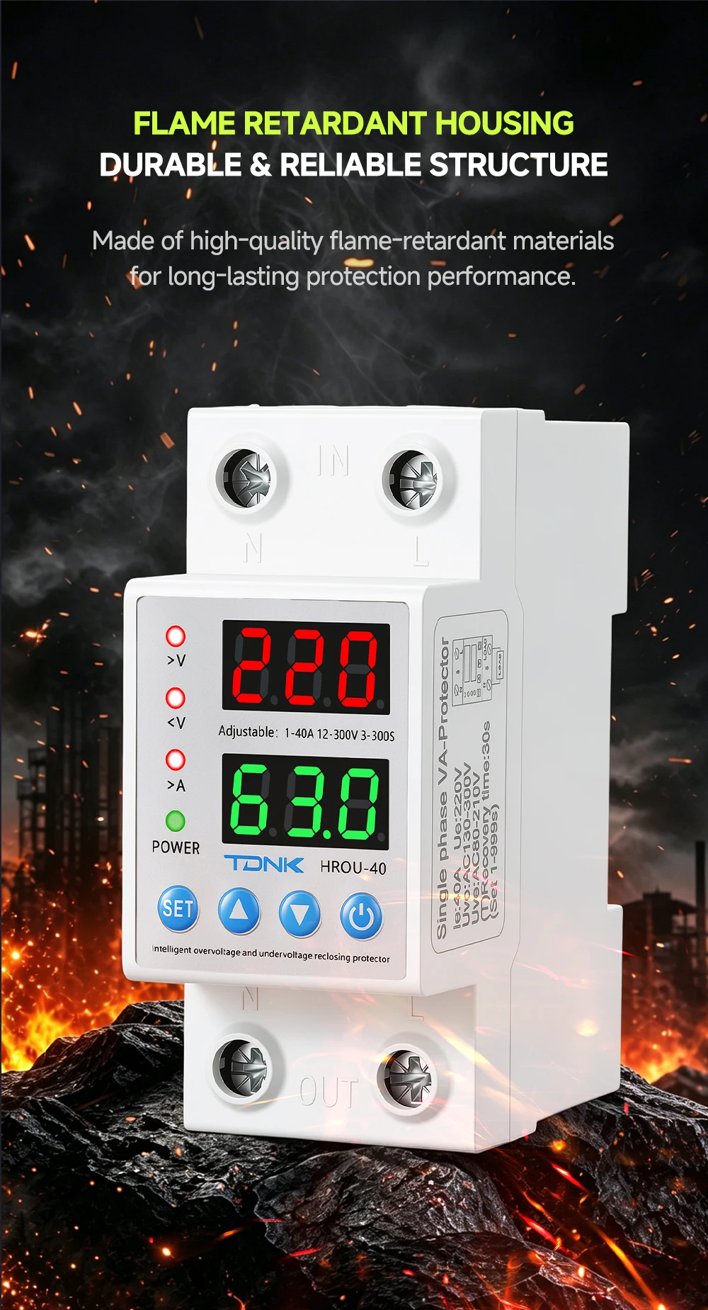 TDNK 40A 63A 110/220V Einstellbarer Über- und Unterspannungsschutz DIN-Schiene mit Digitalanzeige Spannungs- und Stromschutzrelais – Detail 6