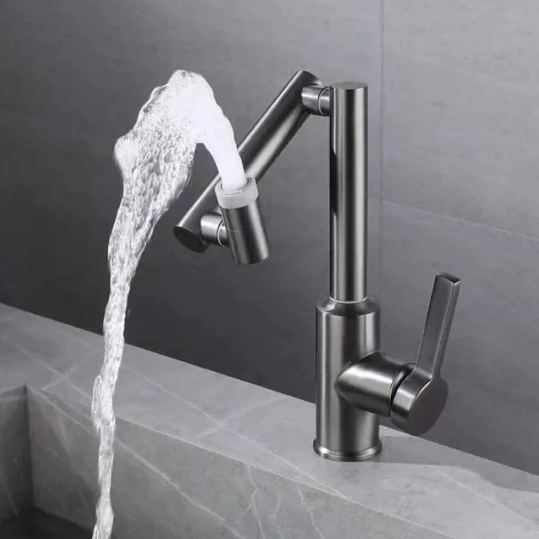 Universal Swivel Arm Basin Faucet Gun Gray Stainless Steel Lucky Cat Dual-Function Sink Hot/Cold Faucet