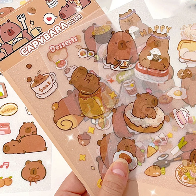 Kawaii Cute Capybara Frosted Stickers Cartoon Diary Decoration Scrapbooking Journal Stickers Aesthetic Stationery School