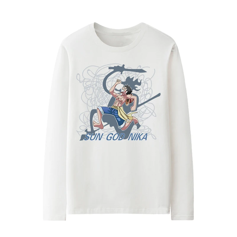 Japanese One King Luffy Co-signed T-shirt Long Sleeve Male Autumn Two Yuan Animation Around Cotton Boy Clothes Tide